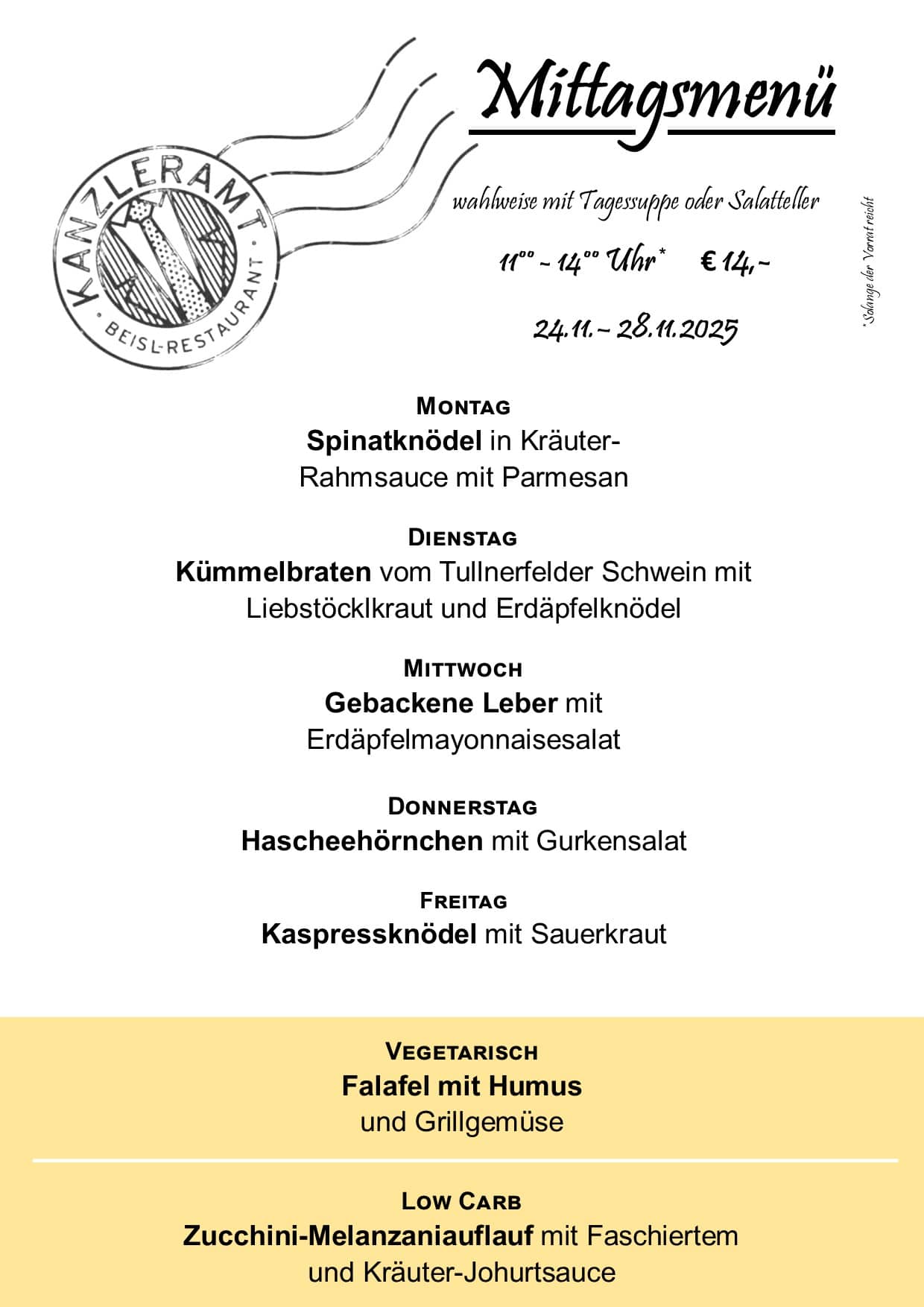 Mittagsmenü 24.11.2025