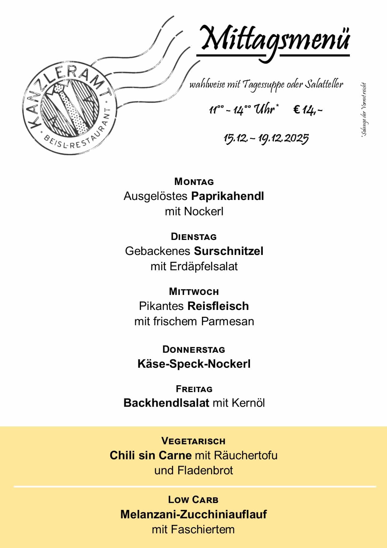 Mittagsmenü 15.12.2025