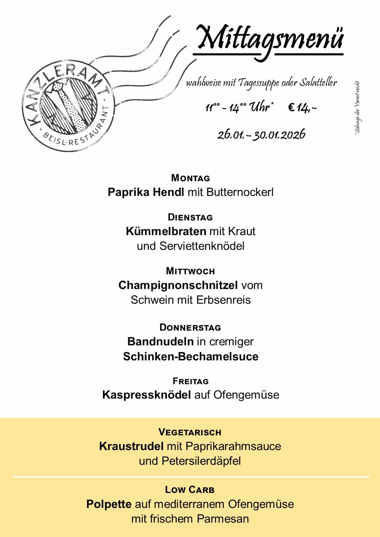 Mittagsmenü 26.01.2026