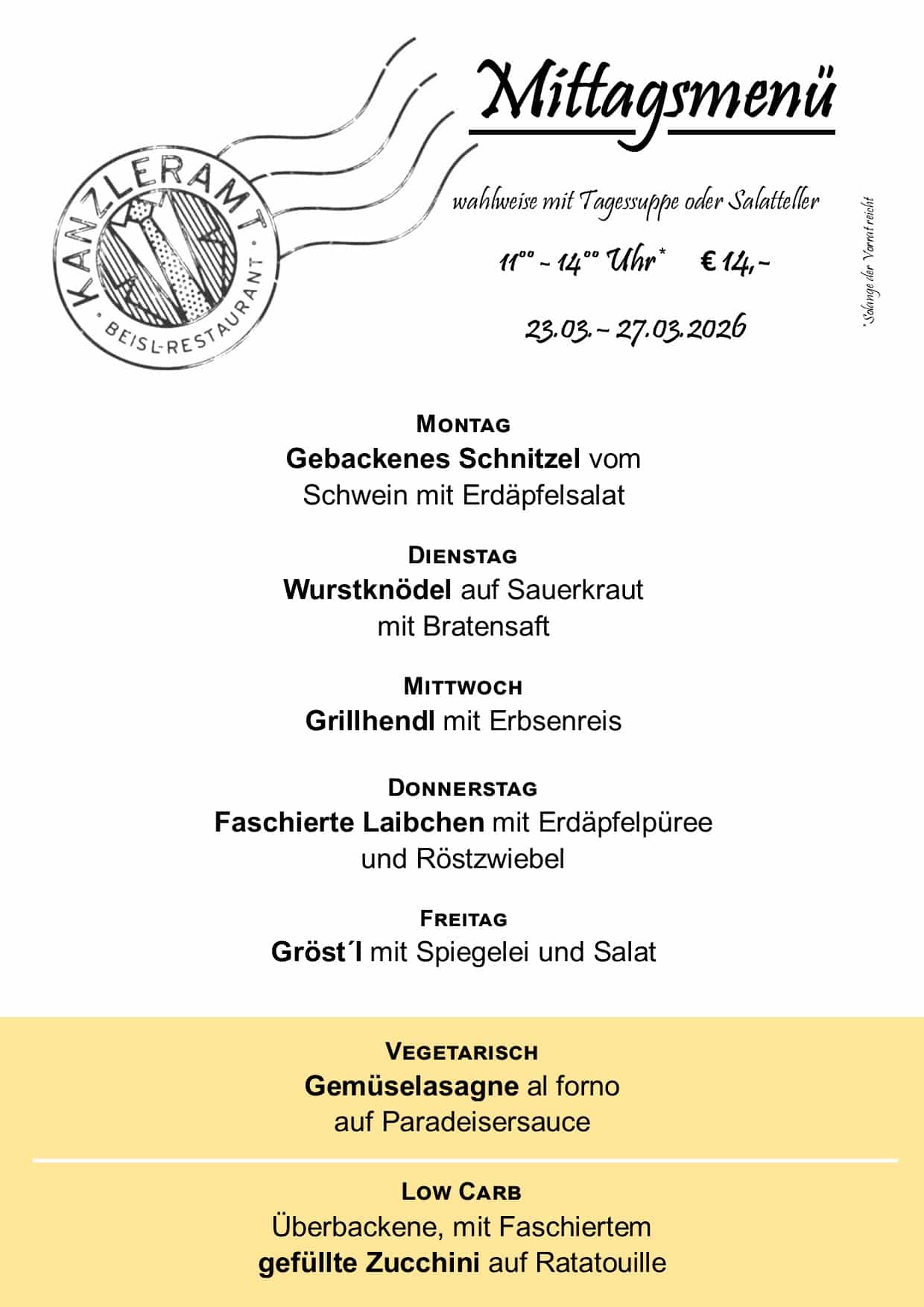 Mittagsmenü 23.03.2026