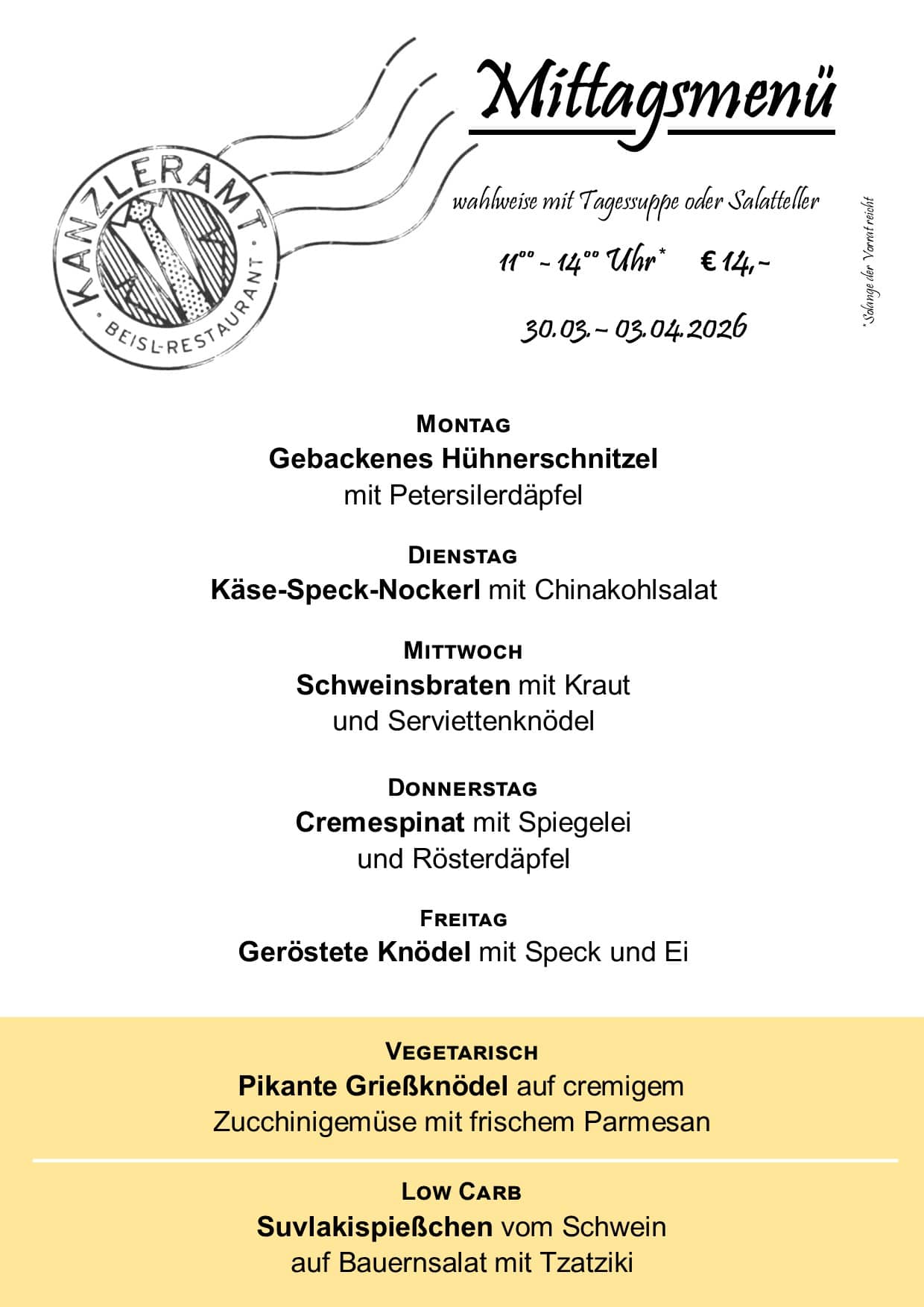 Mittagsmenü 30.03.2026